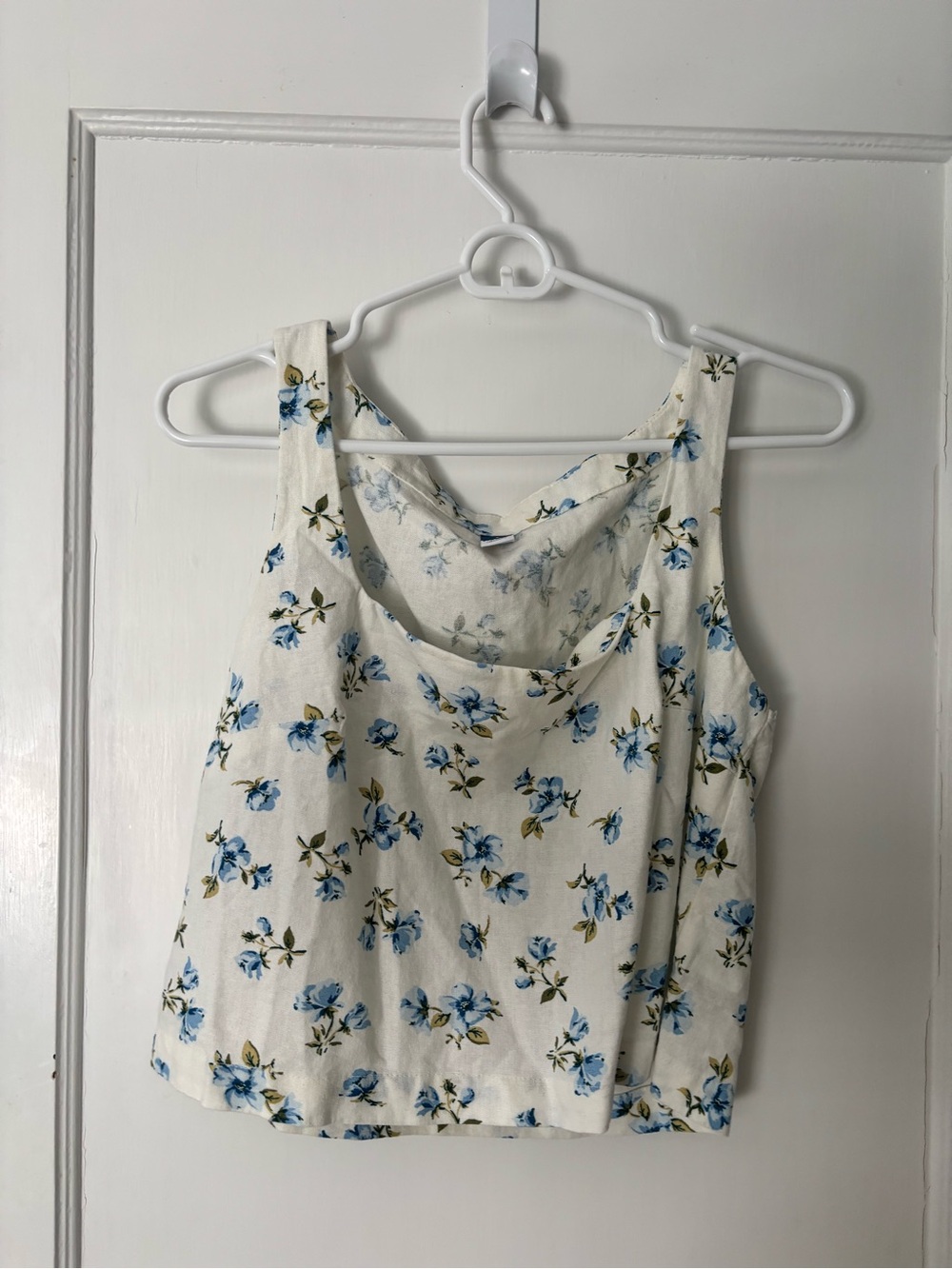 Old Navy Cream Tank Top with Blue Floral Print
